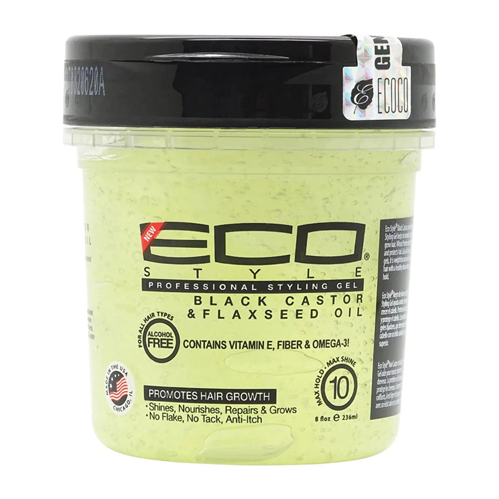 Eco Style Professional Black Castor and Flaxseed Oil Hair Styling Gel 8Oz (236ml)